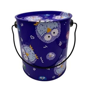 Vintage Sanrio 1991 Hooty Hoots Owl Purple Tin Bucket Pail with Handle Lid Japan